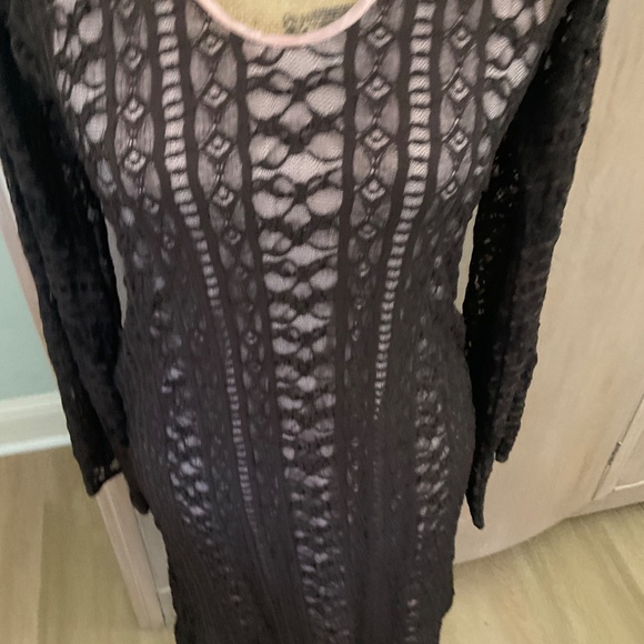 Cernei Y2K sheer long sleeve lace midi dress over lacy nude brown whimsigoth - Picture 10 of 13